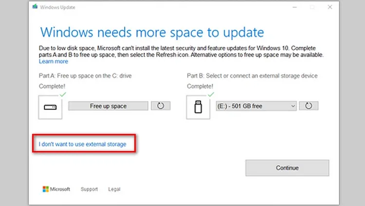 Cách khắc phục lỗi “Not Enough Disk Space” khi cập nhật Windows 10