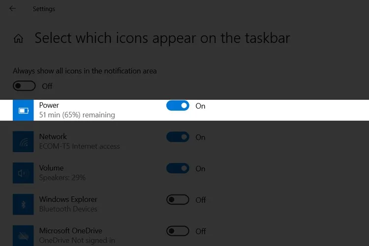 Cách khắc phục mất biểu tượng pin trên taskbar Win 10