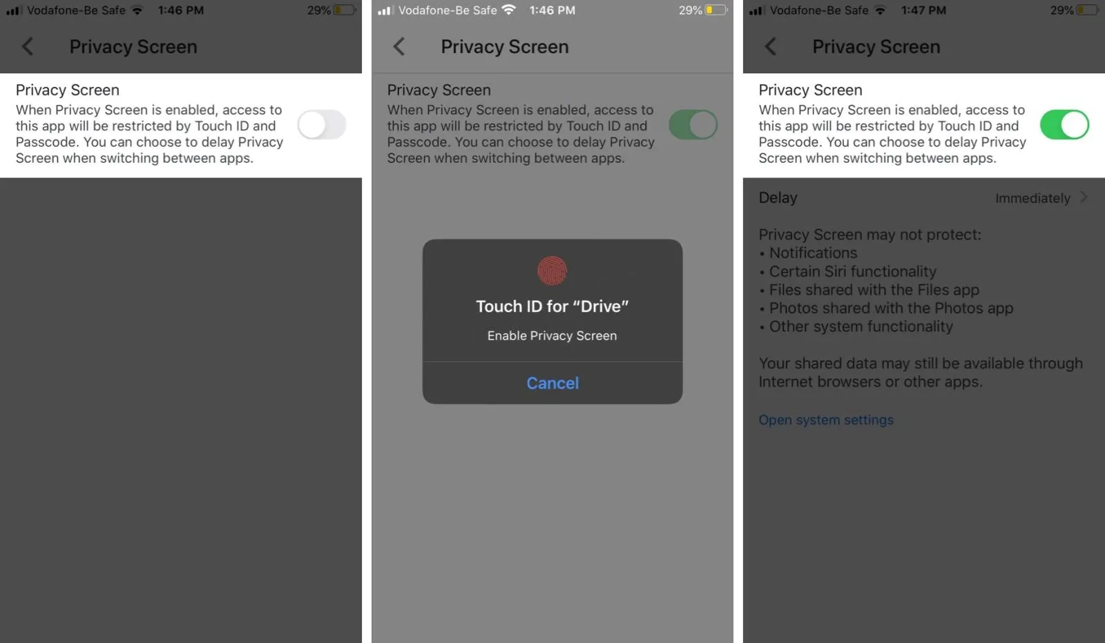 Cách khóa Google Drive trên iPhone bằng FaceID hoặc TouchID