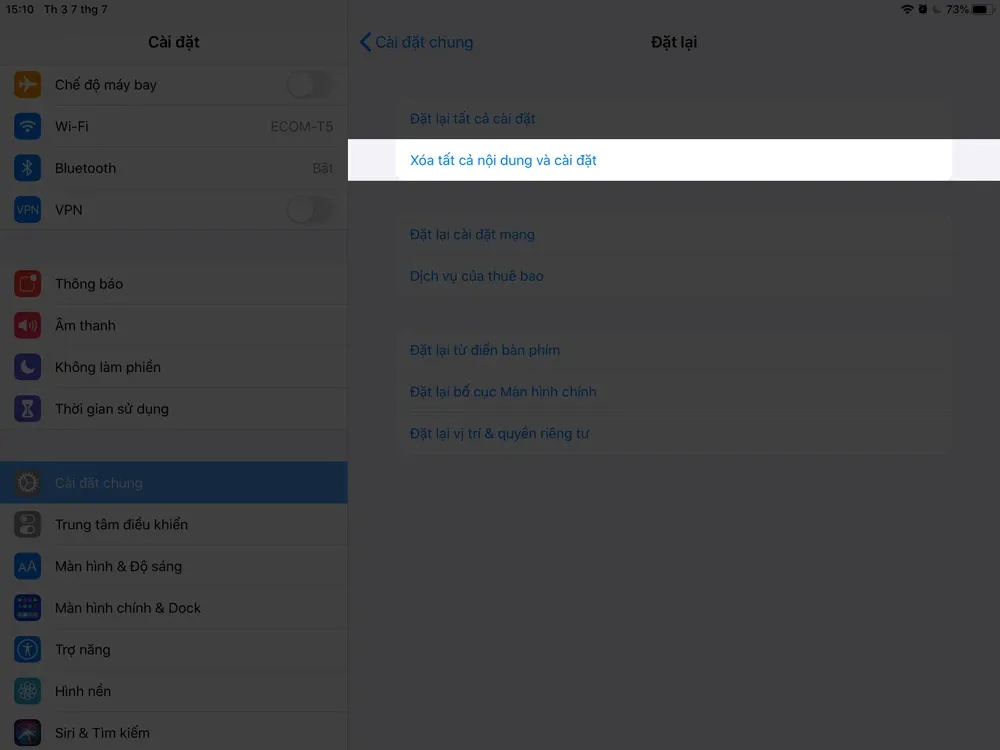 Cách khôi phục cài đặt gốc iPad