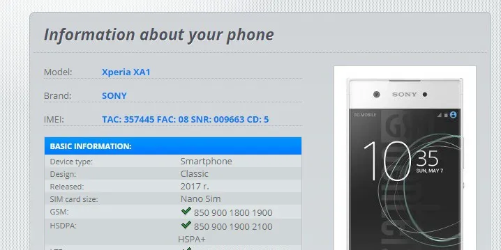 Cách kiểm tra IMEI Sony XA1 Ultra