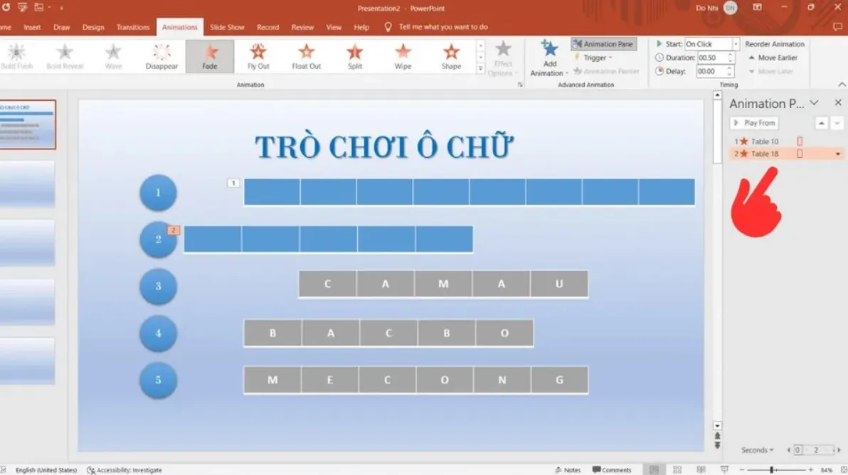 Cách làm trò chơi ô chữ trên Powerpoint chi tiết từng bước, đơn giản và dễ thực hiện