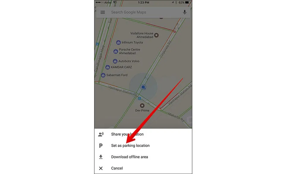 Cách lưu vị trí đỗ xe trong Google Map trên iPhone, iPad