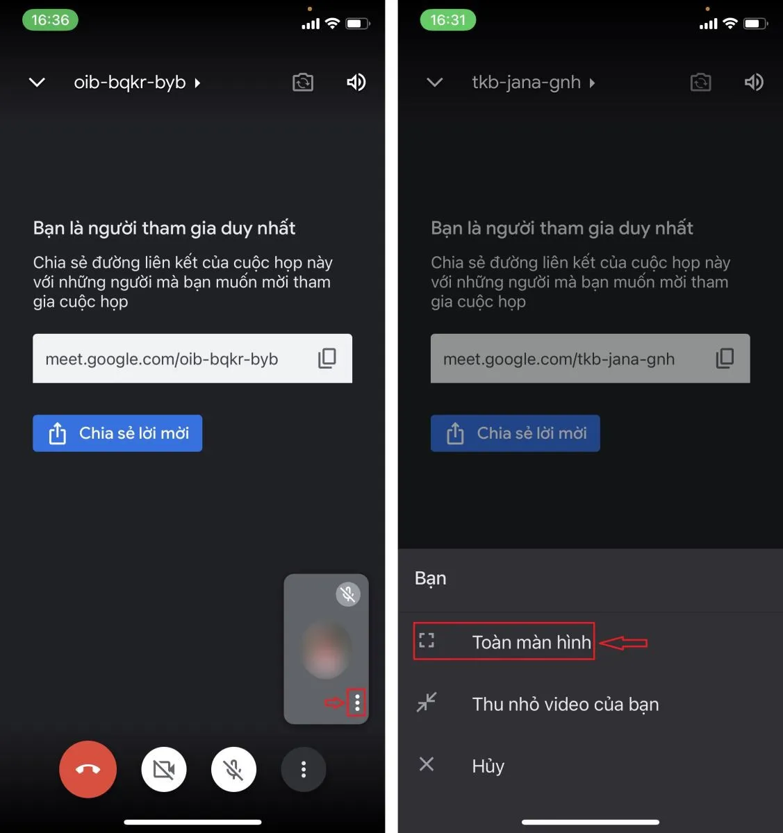 Cách mở Full màn hình Google Meet trên điện thoại