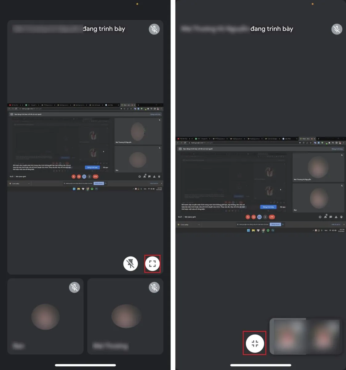 Cách mở Full màn hình Google Meet trên điện thoại