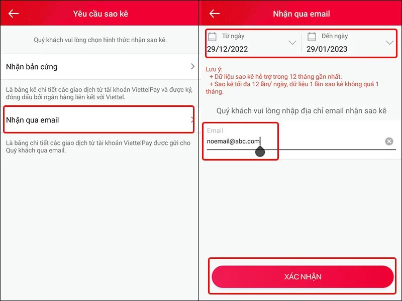 Cách nhận sao kê giao dịch trên ứng dụng Viettel Money bằng email đơn giản, nhanh chóng