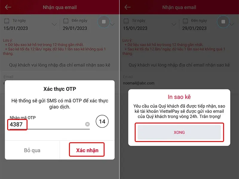 Cách nhận sao kê giao dịch trên ứng dụng Viettel Money bằng email đơn giản, nhanh chóng