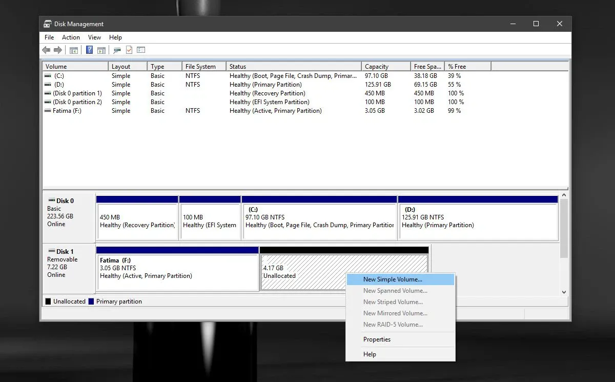 Cách phân vùng thẻ nhớ bằng Disk Management