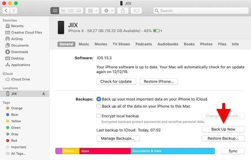 Cách sao lưu iPhone 11 với thanh Finder trên macOS Catalina