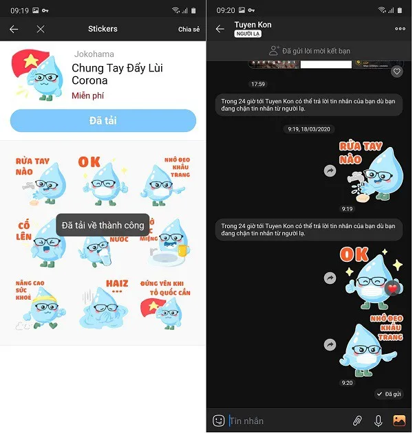 Cách sử dụng bộ nhãn dán chung tay đẩy lùi Corona trên Zalo, góp phần truyền tải thông điệp ý nghĩa