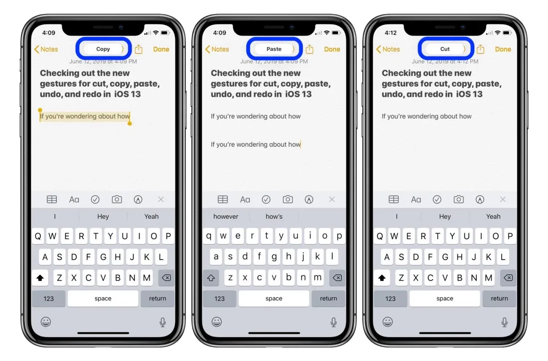 Cách sử dụng các cử chỉ mới để cắt, sao chép, dán và hoàn tác trên với iOS 13