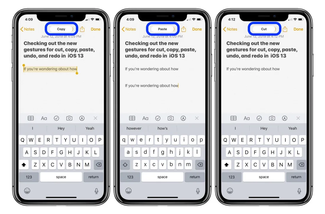 Cách sử dụng các cử chỉ mới để cắt, sao chép, dán và hoàn tác trên với iOS 13