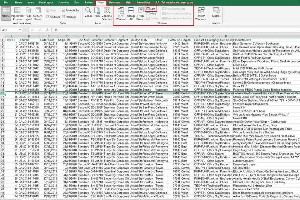 Cách sử dụng chức năng Split để chia tách trang tính trong Excel