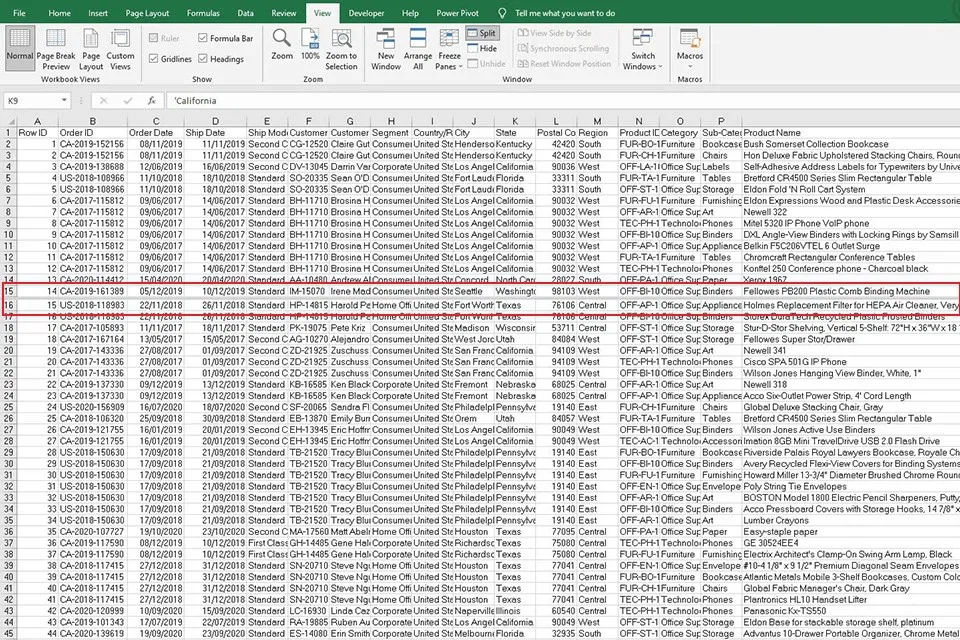 Cách sử dụng chức năng Split để chia tách trang tính trong Excel