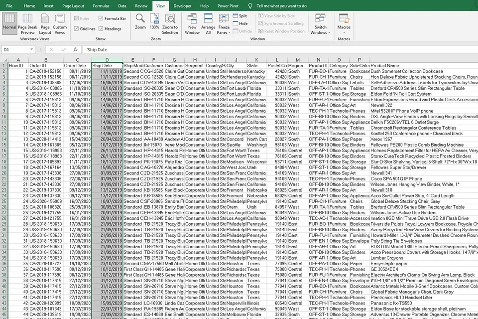 Cách sử dụng chức năng Split để chia tách trang tính trong Excel