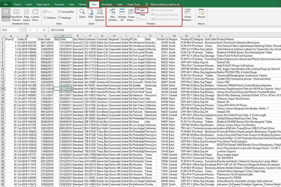 Cách sử dụng chức năng Split để chia tách trang tính trong Excel