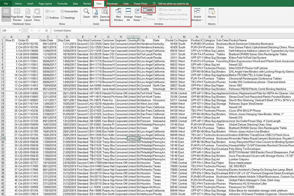 Cách sử dụng chức năng Split để chia tách trang tính trong Excel