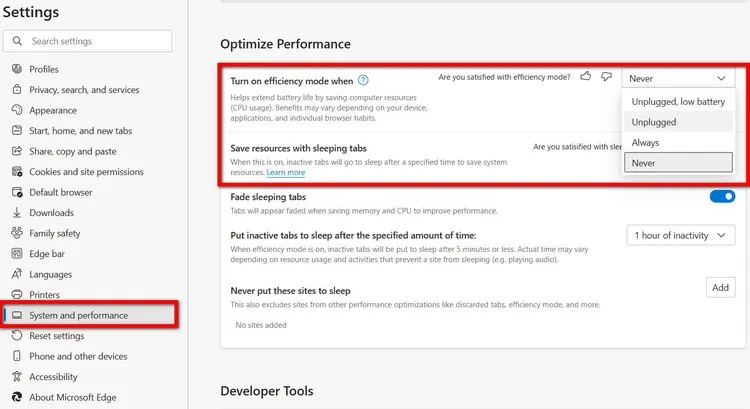 Cách sử dụng Efficiency trên trình duyệt Microsoft Edge