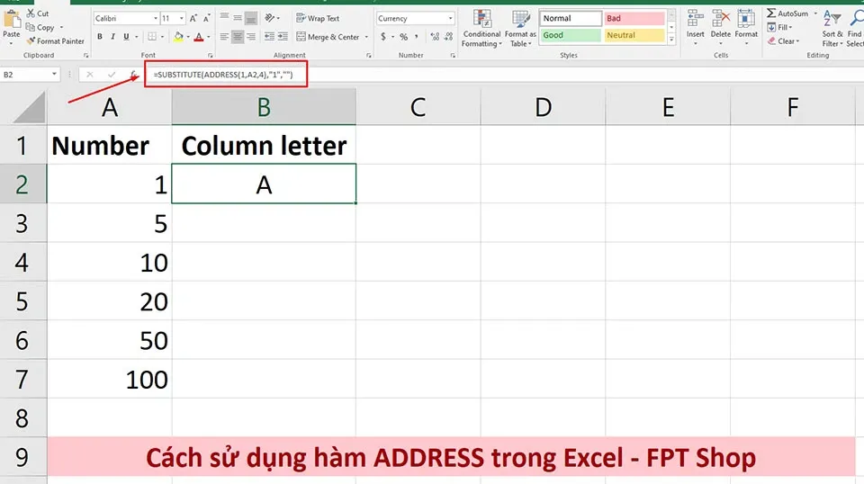 Cách sử dụng hàm ADDRESS trong Excel