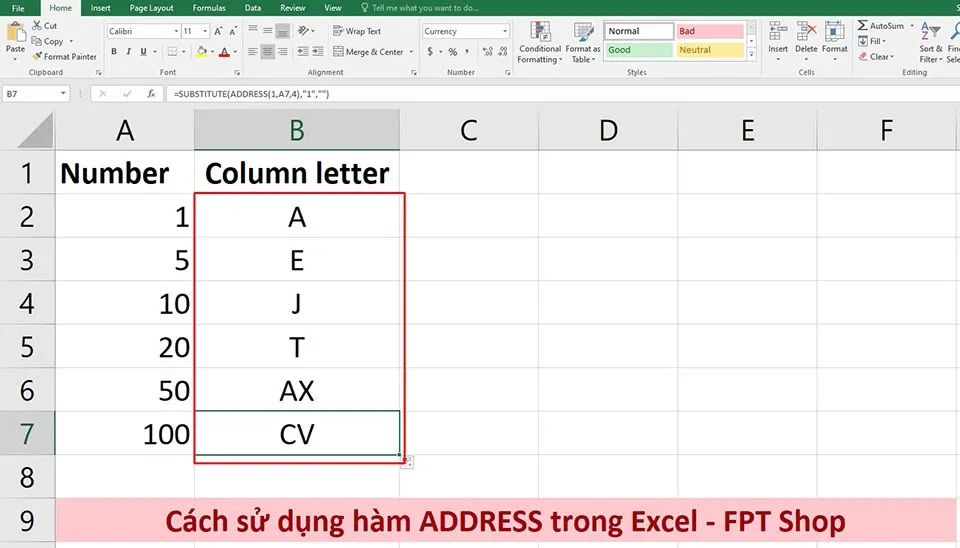 Cách sử dụng hàm ADDRESS trong Excel