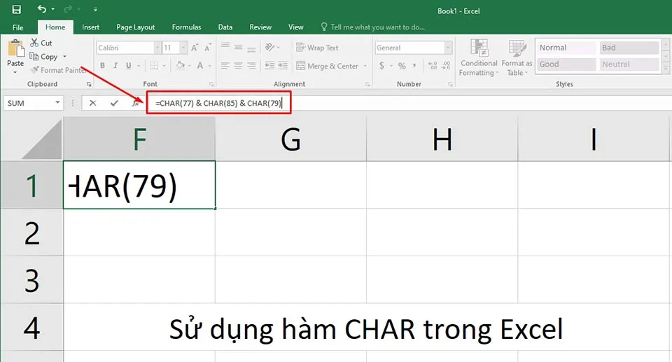 Cách sử dụng hàm CHAR trong Excel