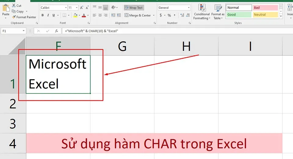 Cách sử dụng hàm CHAR trong Excel