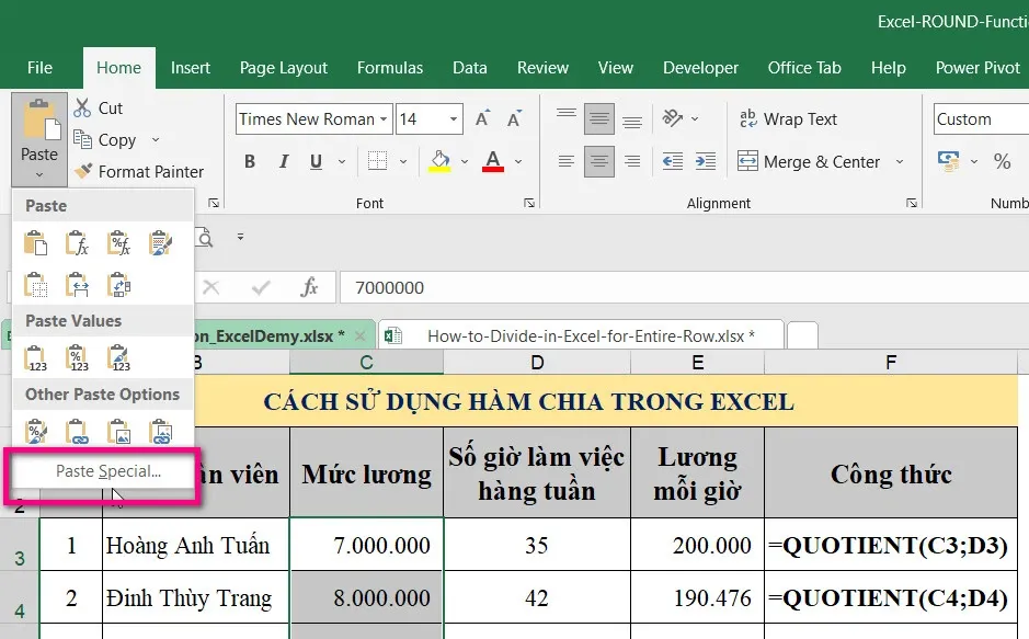 Cách sử dụng hàm chia trong Excel cực đơn giản có ví dụ dễ hiểu