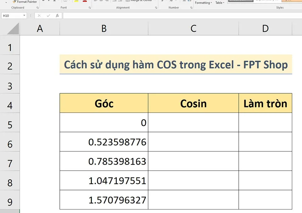 Cách sử dụng hàm COS trong Excel