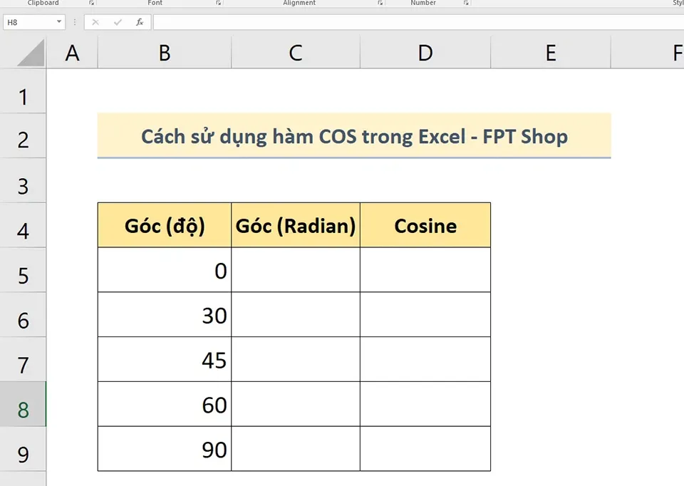 Cách sử dụng hàm COS trong Excel