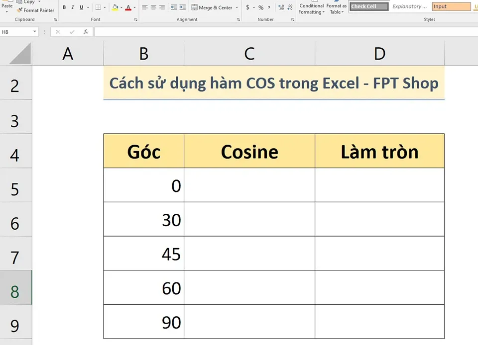 Cách sử dụng hàm COS trong Excel