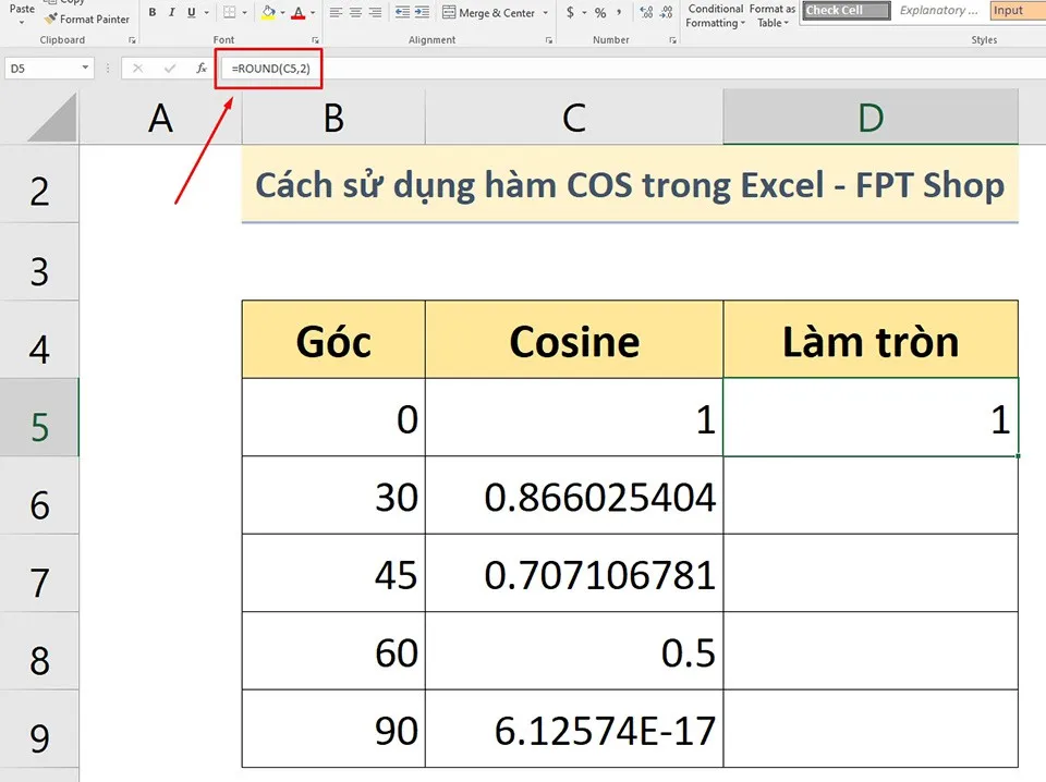 Cách sử dụng hàm COS trong Excel