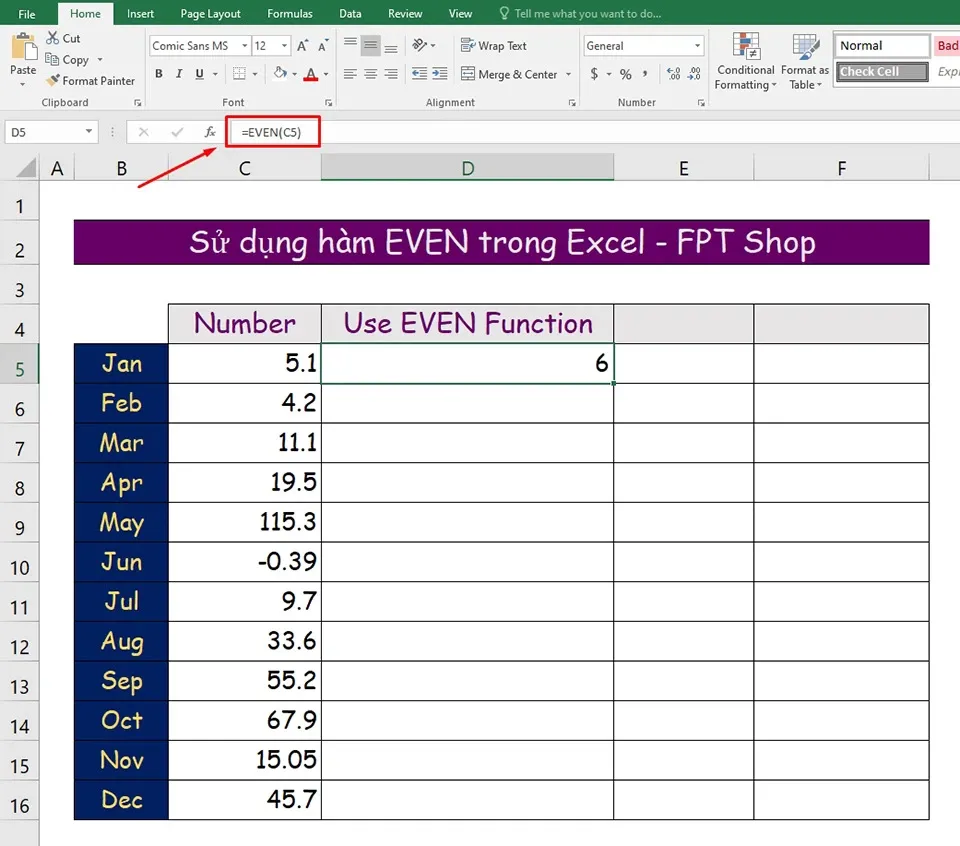 Cách sử dụng hàm EVEN trong Excel