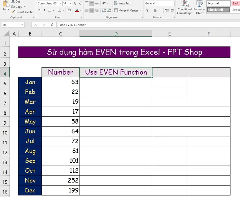 Cách sử dụng hàm EVEN trong Excel