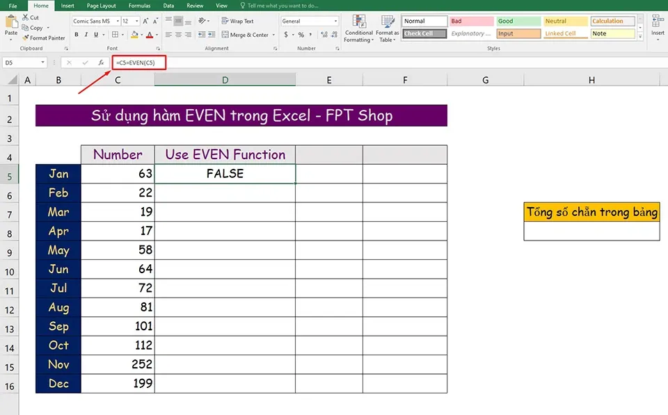 Cách sử dụng hàm EVEN trong Excel