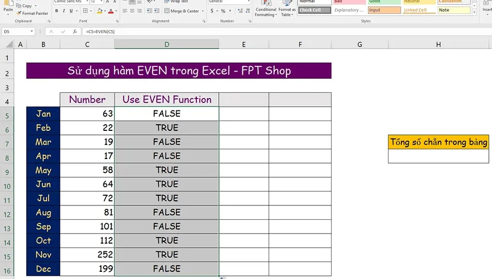 Cách sử dụng hàm EVEN trong Excel