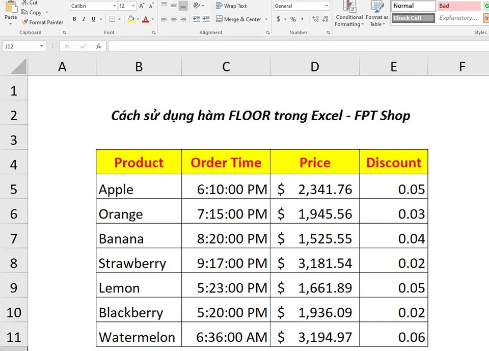 Cách sử dụng hàm FLOOR trong Excel