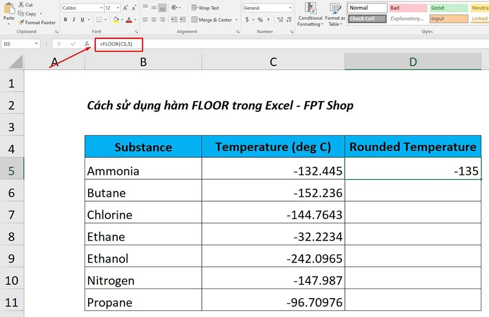 Cách sử dụng hàm FLOOR trong Excel