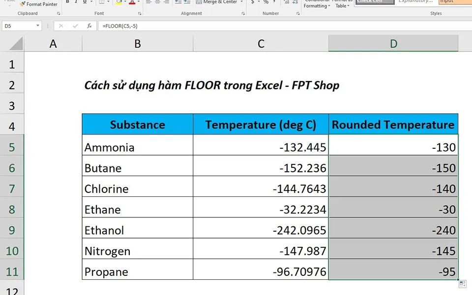 Cách sử dụng hàm FLOOR trong Excel