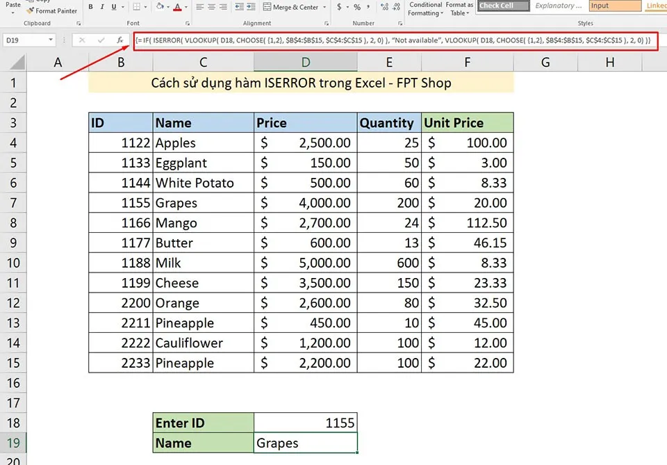 Cách sử dụng hàm ISERROR trong Excel