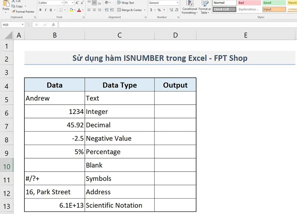 Cách sử dụng hàm ISNUMBER trong Excel