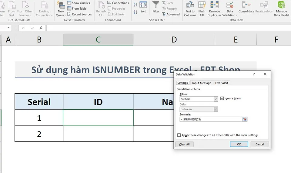 Cách sử dụng hàm ISNUMBER trong Excel