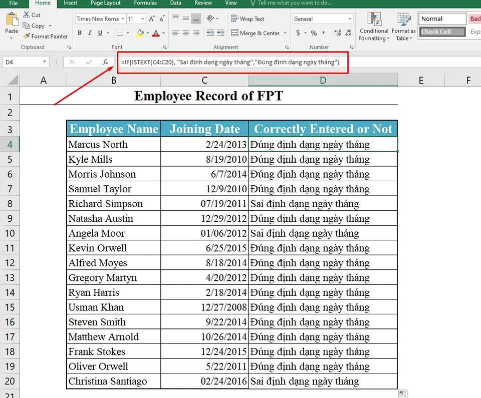 Cách sử dụng hàm ISTEXT trong Excel