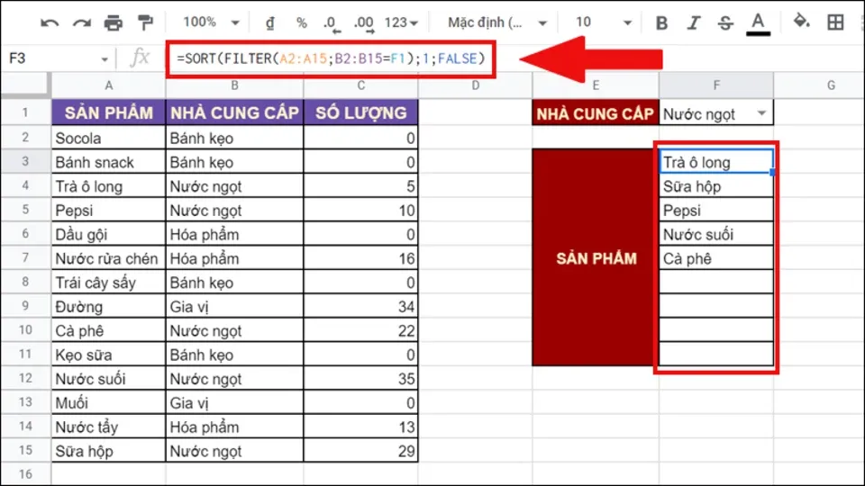 Cách sử dụng hàm kết hợp SORT và FILTER trong Google Sheet dễ hiểu, chi tiết