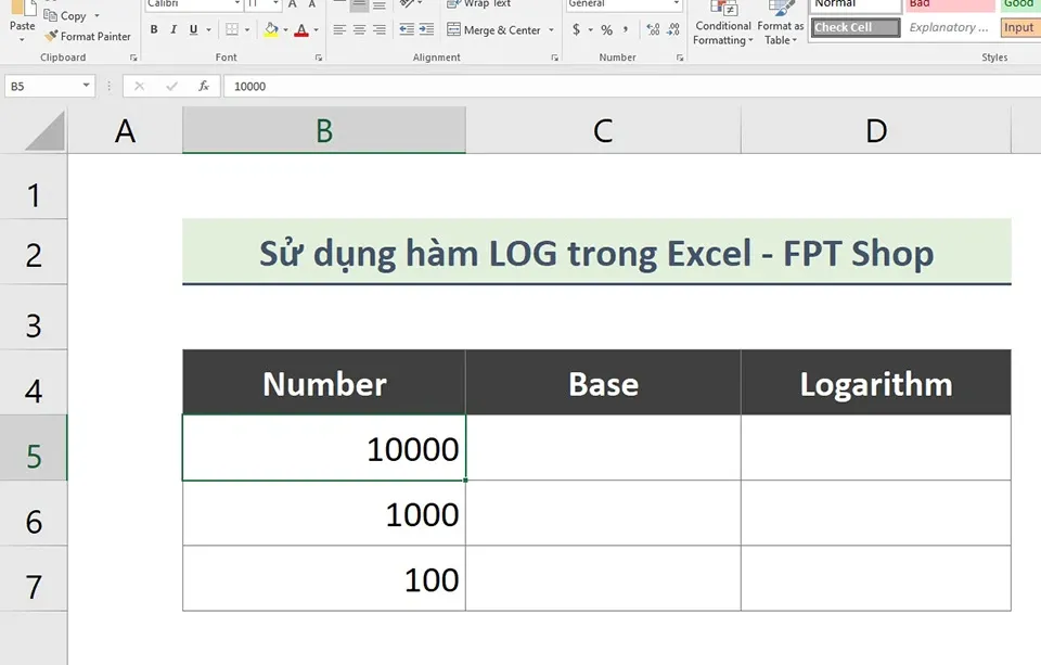 Cách sử dụng hàm LOG trong Excel