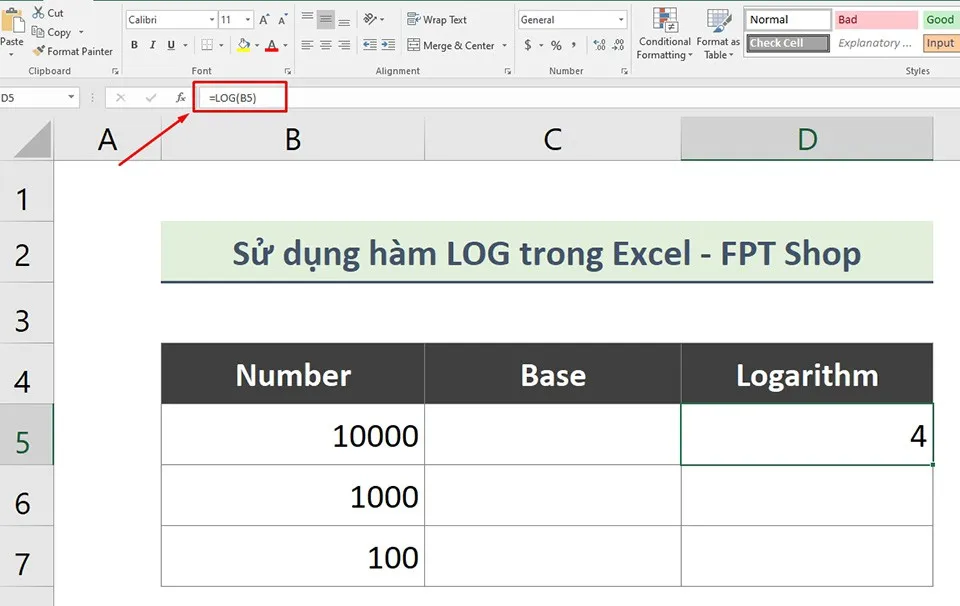 Cách sử dụng hàm LOG trong Excel