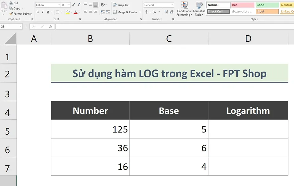 Cách sử dụng hàm LOG trong Excel