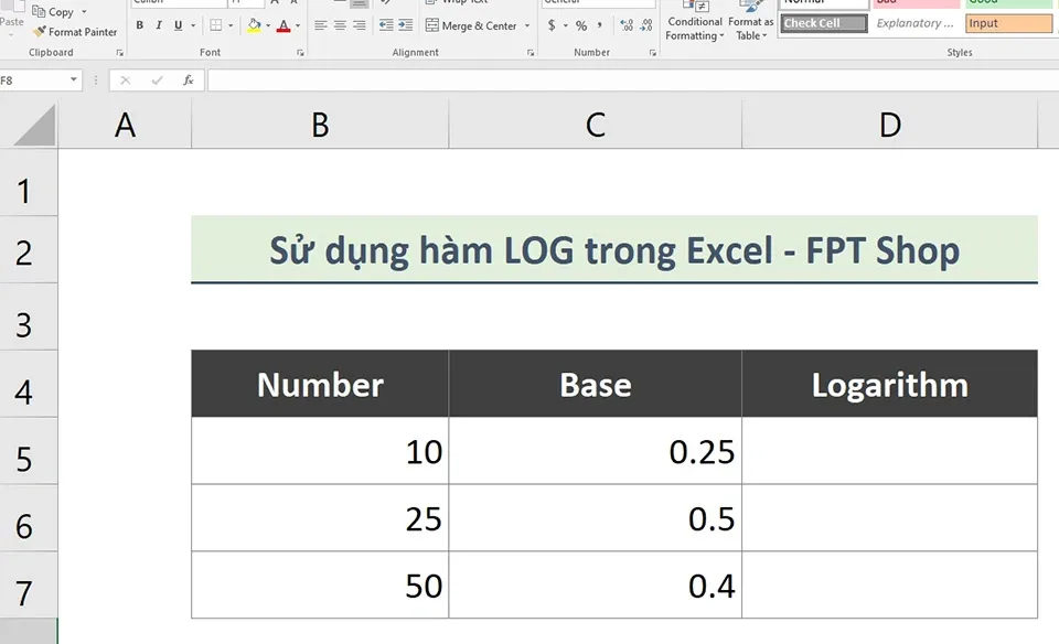 Cách sử dụng hàm LOG trong Excel