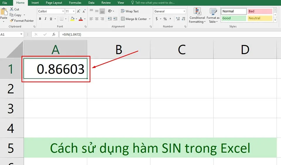 Cách sử dụng hàm SIN trong Excel