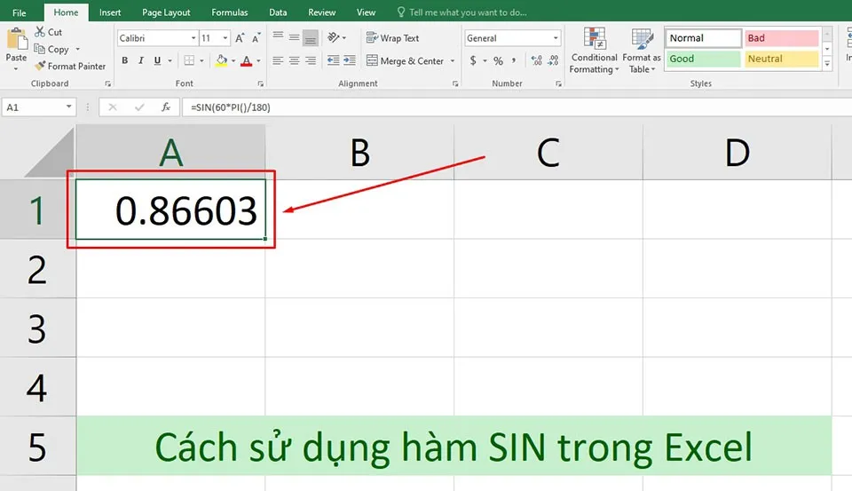 Cách sử dụng hàm SIN trong Excel