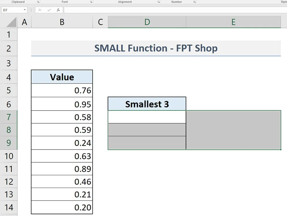 Cách sử dụng hàm SMALL trong Excel